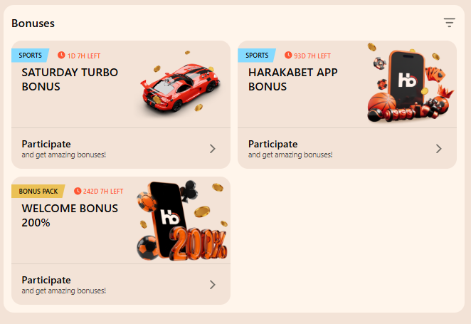 Harakabet Kenya bonus offers with app, Saturday Turbo and 200% welcome bonuses
