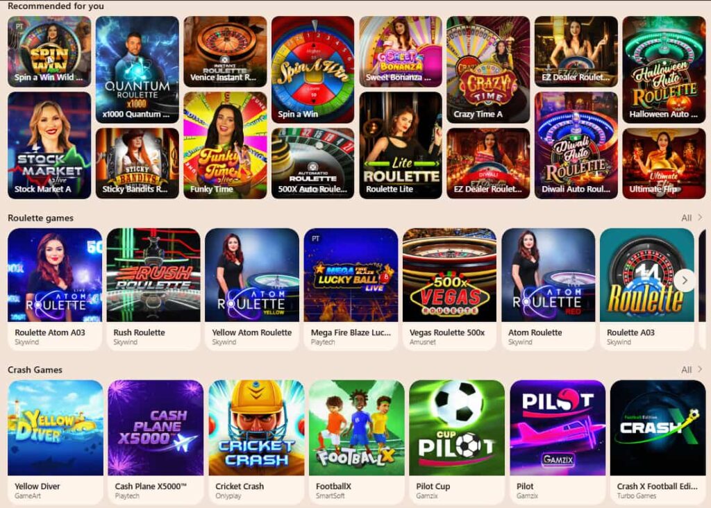 Roulette and crash games available at Harakabet Casino Kenya
