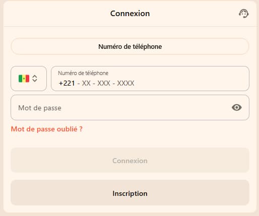 Formulaire de connexion Harakabet au Sénégal