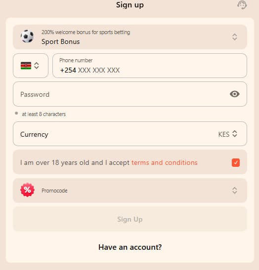 Harakabet Kenya registration form with phone number